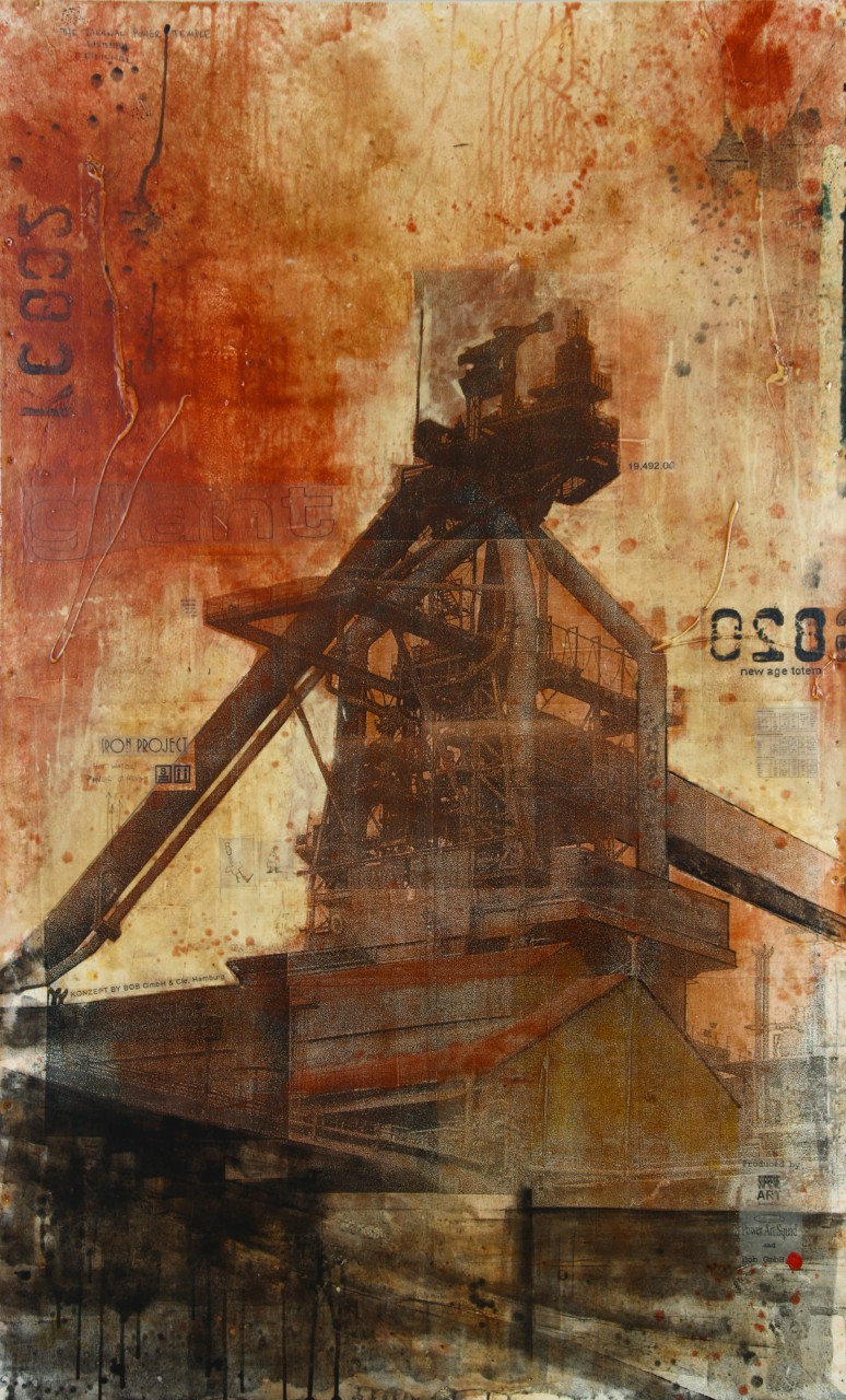Giants - Esch-sur-Alzette (L) - collage photo, huile, acrylique sur bois - 200 x 122 cm - 2007