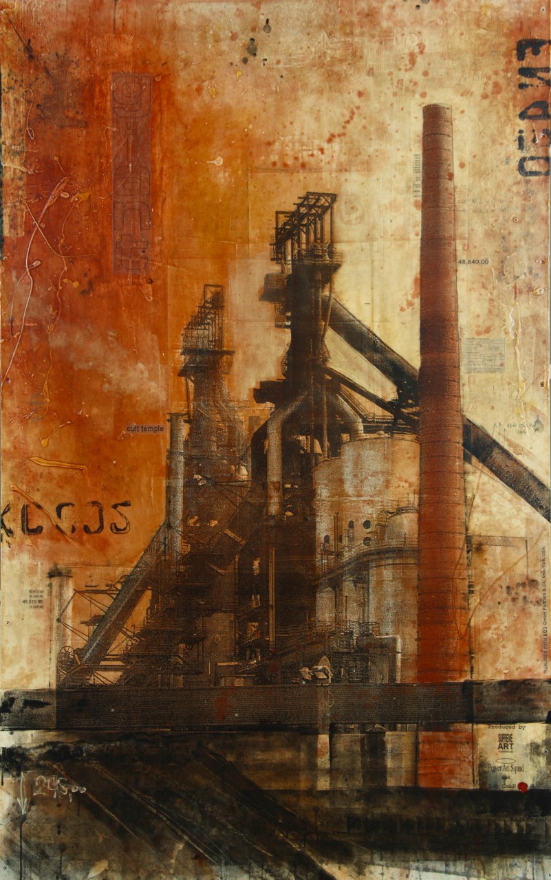 Giants - Esch-sur-Alzette (L) - collage photo, huile, acrylique sur bois - 200 x 122 cm - 2007