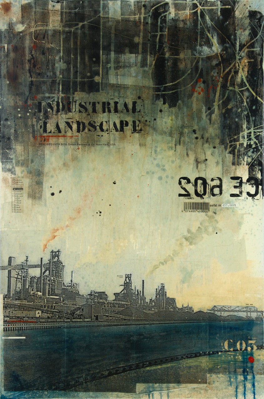 Industrial Landscape CO3 - Gent (B) - collage photo, huile, acrylique sur toile - 100 x 150 cm - 2007