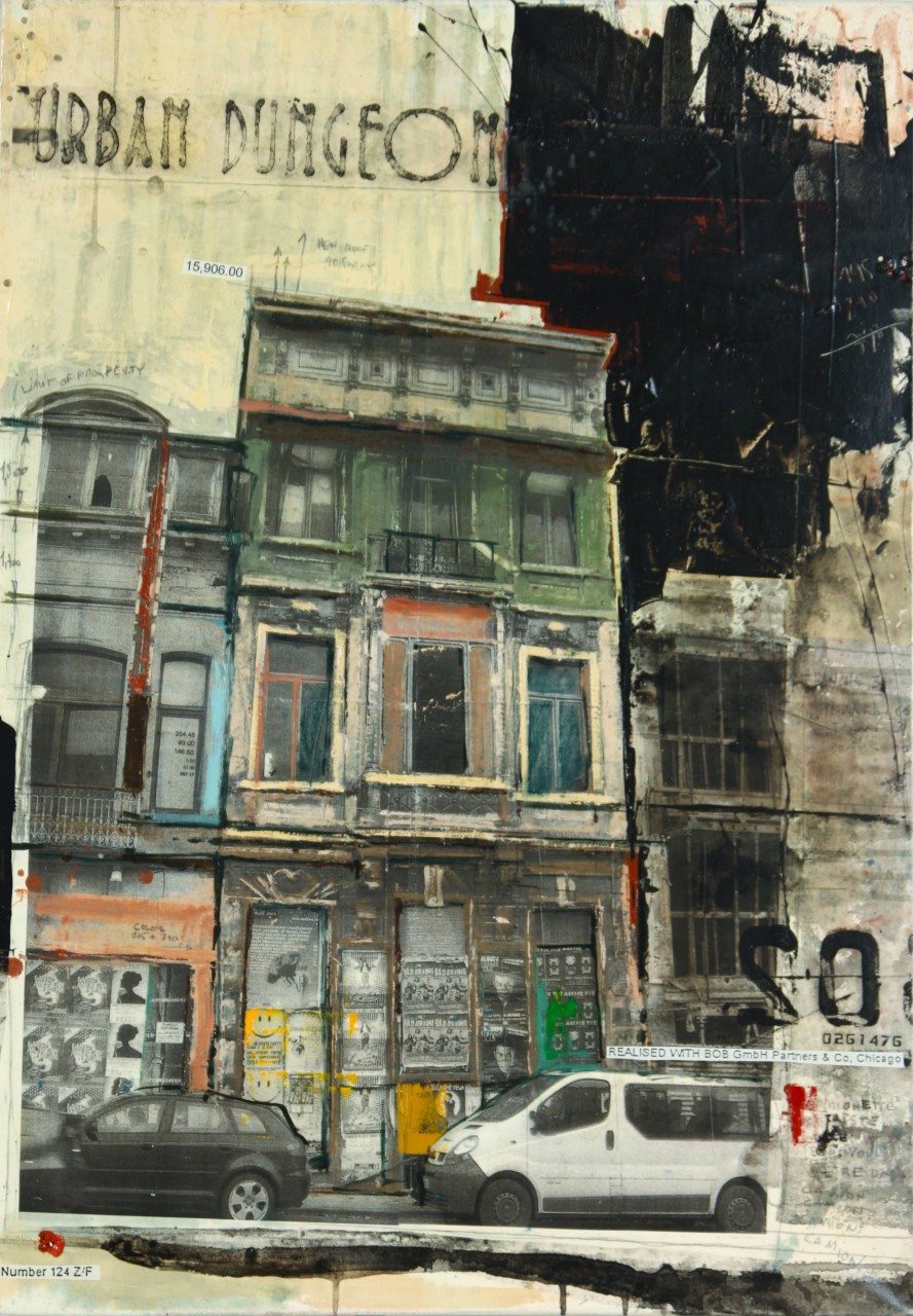 Urban Dungeon - Bruxelles (B) - collage photo, huile, acrylique sur toile - 100 X 70 cm - 2008