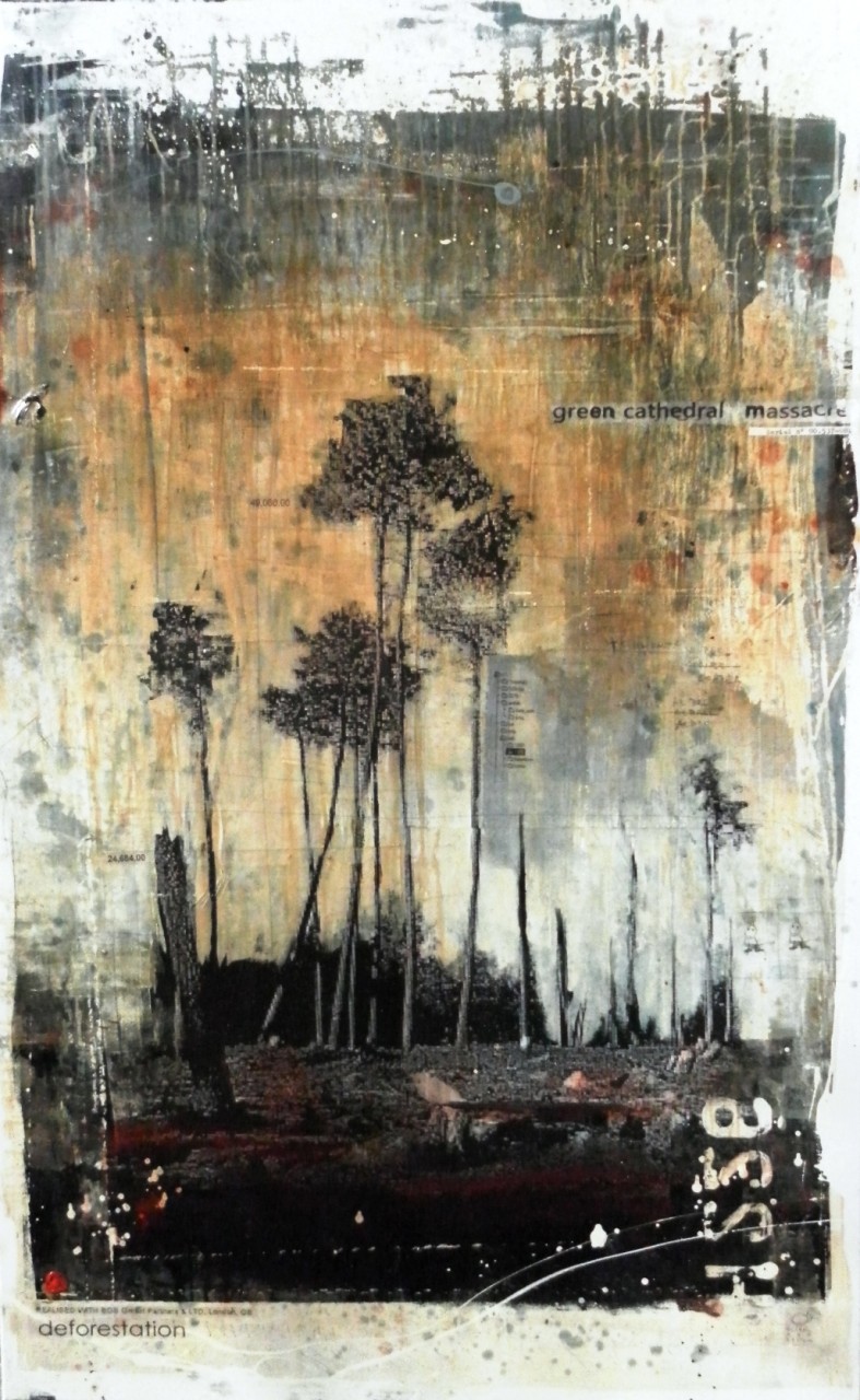 Rainforest Destruction - collage photo, huile, acrylique sur toile 160 x 100 cm - 2014