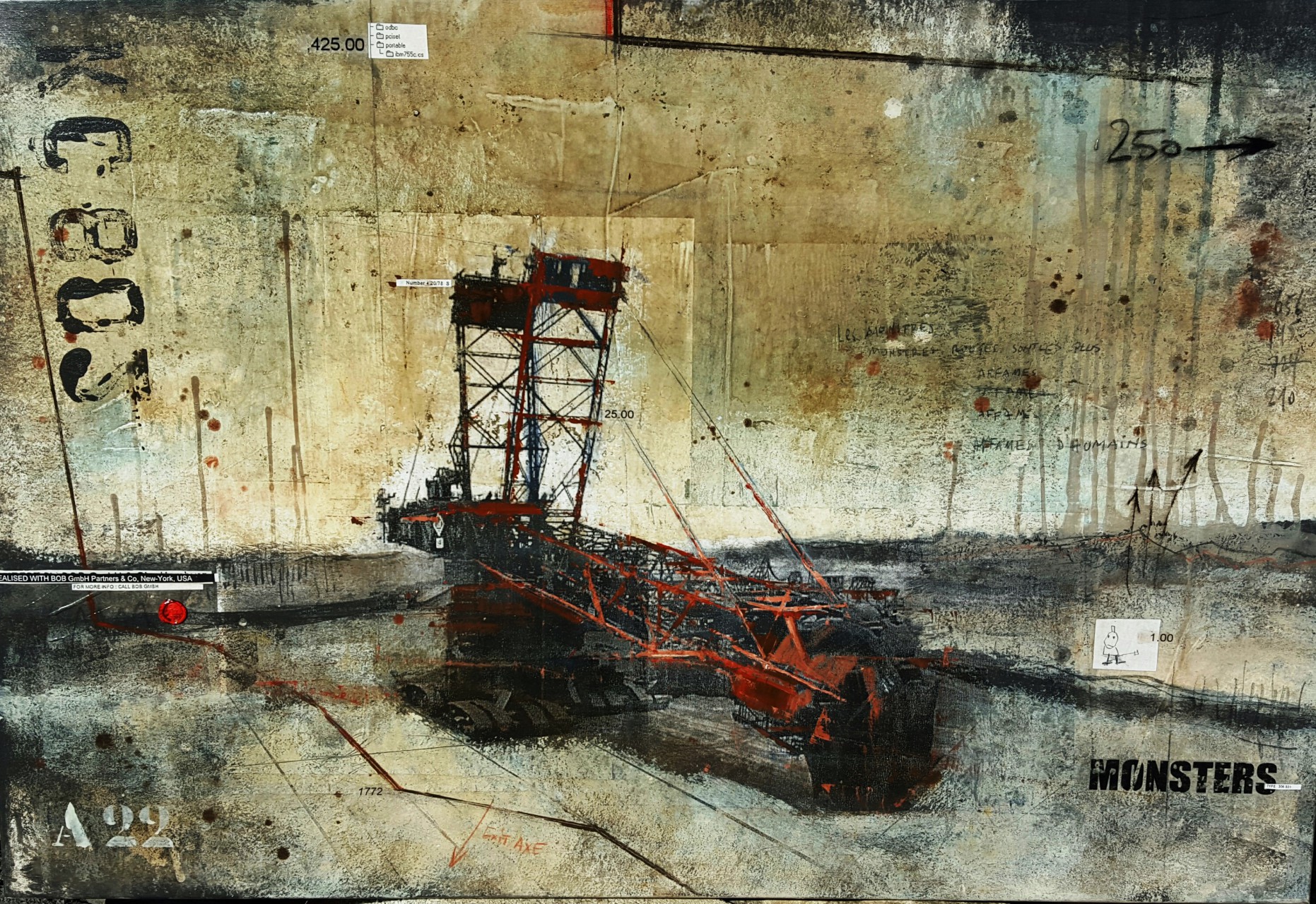 Monsters - Bagger 293 / Hambach (D) - collage photo, huile, acrylique sur toile - 80 x 120 cm - 2015