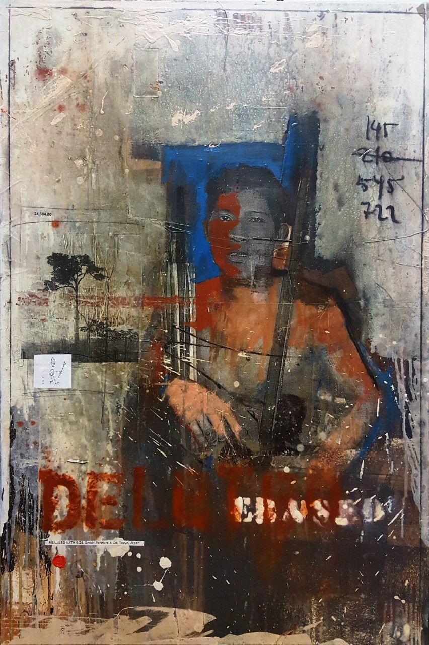 Erased Deleted - collage photo, huile, acrylique sur toile 120 x 80 cm - 2016