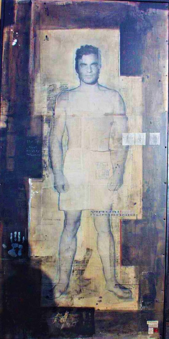 Virtual Humanoid - collage photo, huile, acrylique sur bois - 250 X 122 cm - 2001