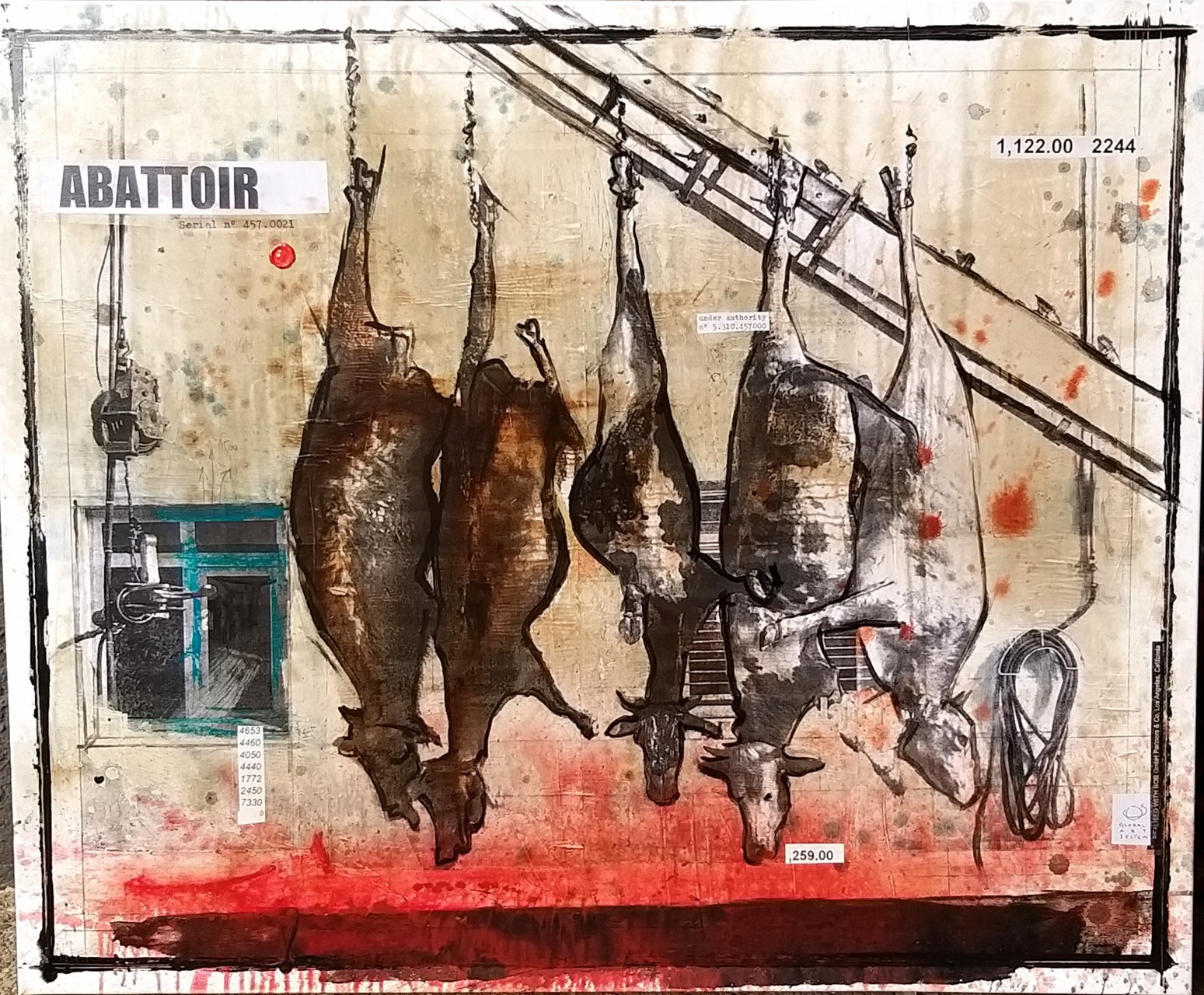 Abattoir - collage photo, huile, acrylique sur toile - 100 x 120 cm - 2022