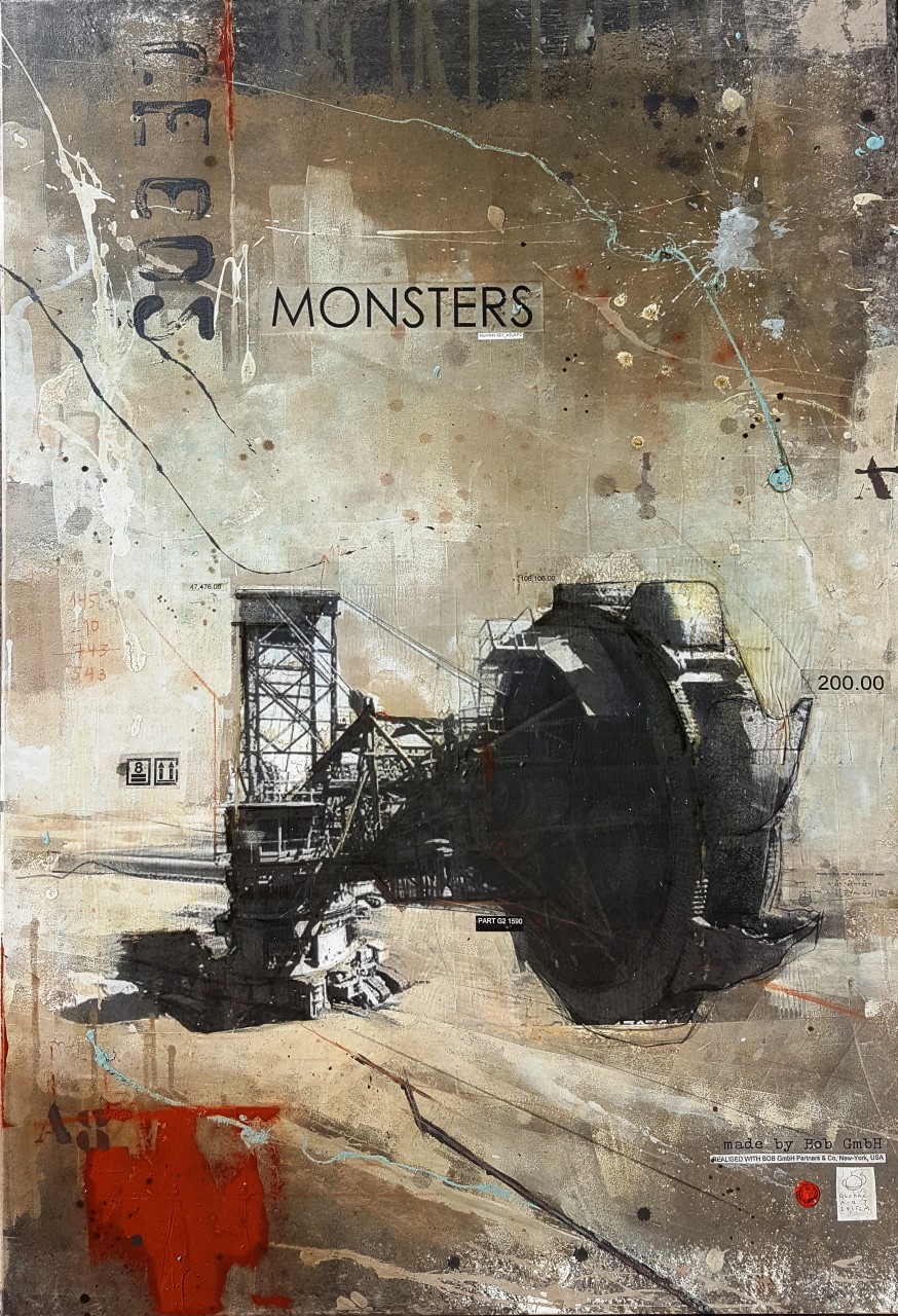 Monsters - Bagger 293 / Hambach (D) - collage photo, huile, acrylique sur toile - 130 x 90 cm - 2017