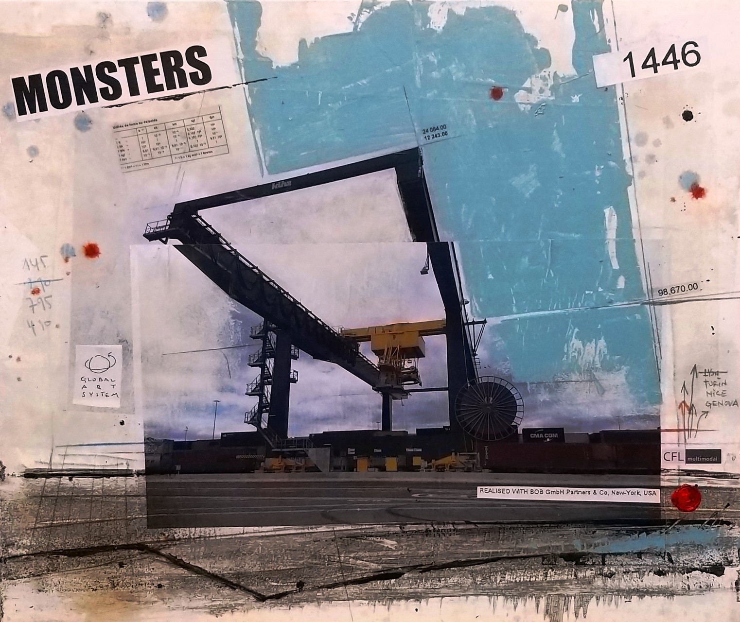 Monsters - CFL Multimodal / Dudelange (L) - collage photo, huile, acrylique sur toile - 50 x 60 cm - 2018