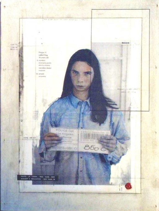 Young Killer REG - collage photo, huile, acrylique sur bois - 81 x 61 cm - 1998
